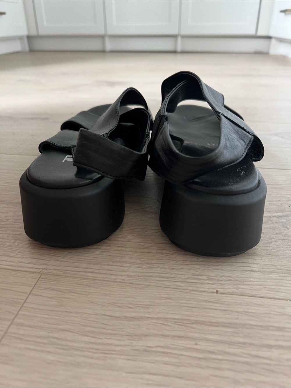 Black Women's Leather Crisscross Platform Sandals - Picture 3 of 6